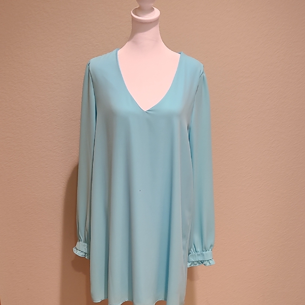 dee elle Baby Blue Vee Neck Dress Size L